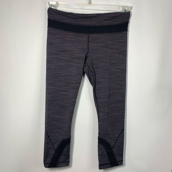 Lululemon Run Inspire Crop Women's Slate Stripe Capri Leggings Black Gray Size X - Picture 1 of 11